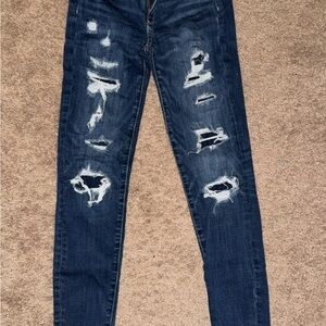 American Eagle Outfitters Dark Blue Distressed Skinny Jeans